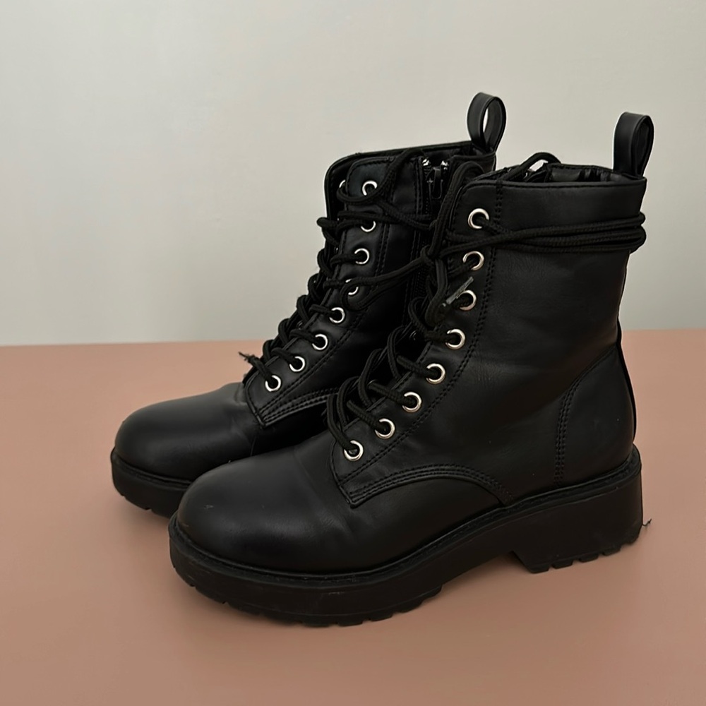 Gently Worn Black Lace-Up Girls’ Boots - Size 2